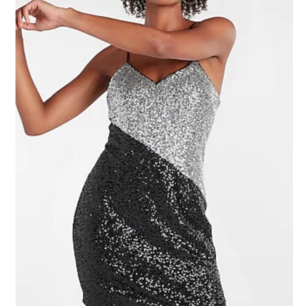 NWT Express Color Block Sequin V-Neck Mini Slip Dress